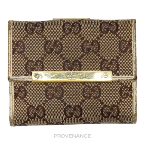 🔴 Gucci Trifold Wallet - GG Canvas White - Picture 1 of 9